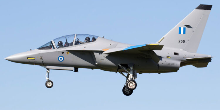 First M 346 trainer jet for Greece flies with HAF markings